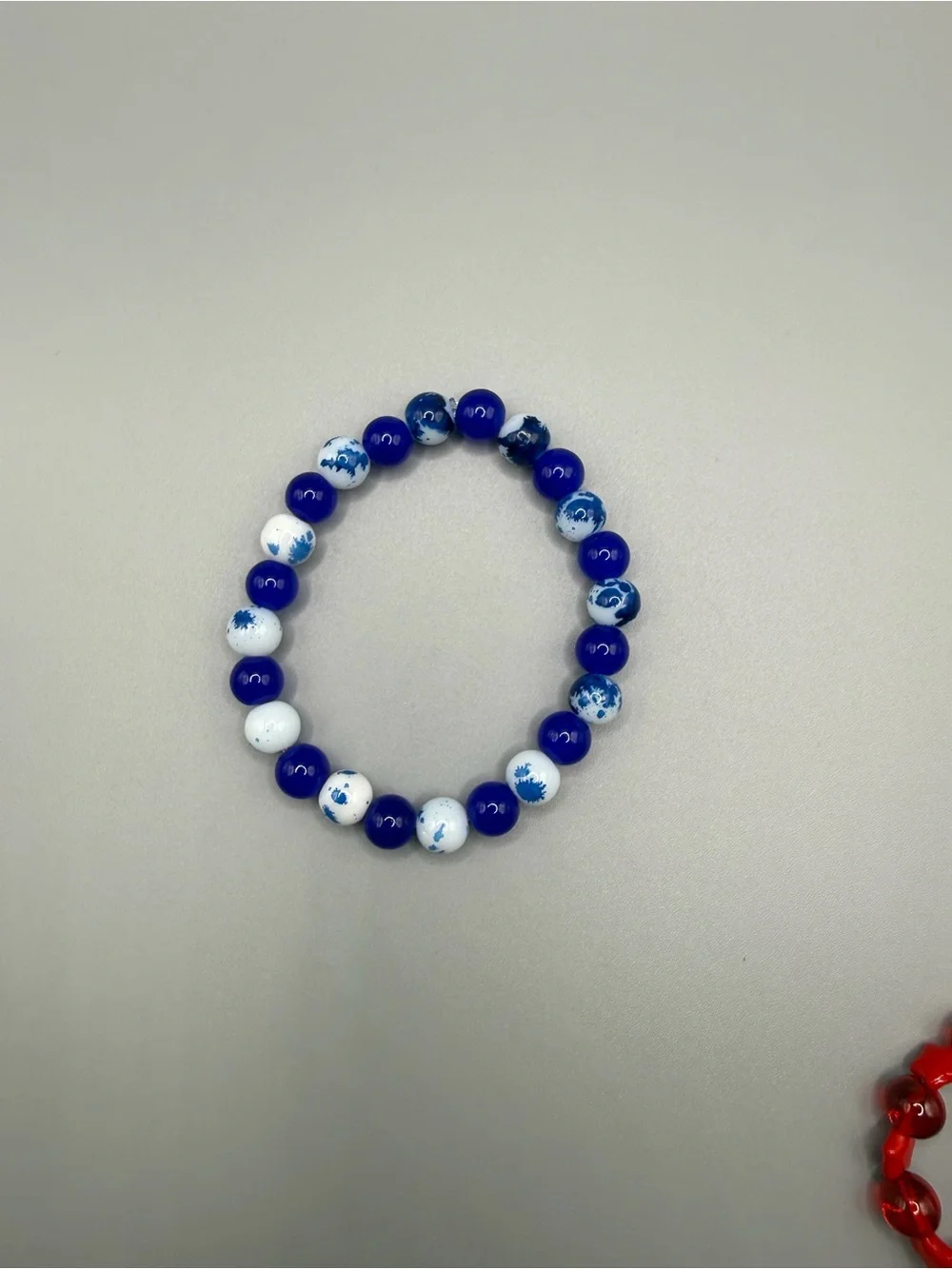 Red & Blue Beaded Stretch Bracelets - Handmade #B0728C